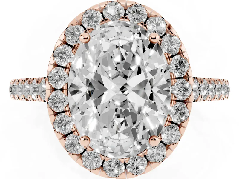 Oval Halo Engagement Ring Setting | Pave Shoulders | Rose Gold