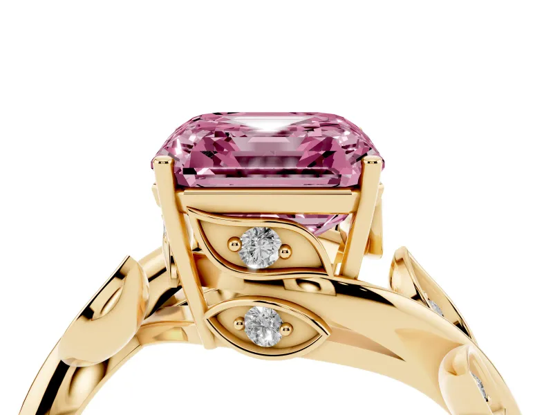 Asscher Cut Twisted Bypass Engagement Ring Setting for a Fancy Pink Lab-Grown Diamond | Yellow Gold
