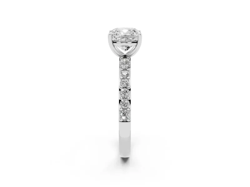 Cushion Cut Pavé Solitaire Engagement Ring Setting | Single Row Band | Platinum