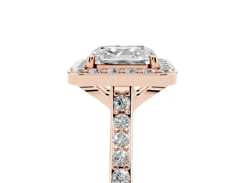 Asscher Cut Pavé Halo Engagement Ring Setting | Rose Gold