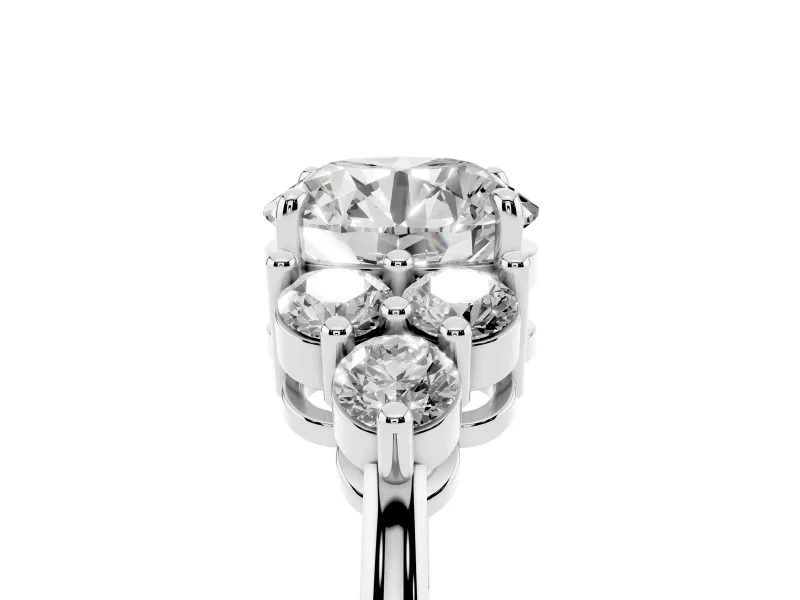 Round Cluster Side Stone Engagement Ring Setting | Plain Band | Sterling Silver