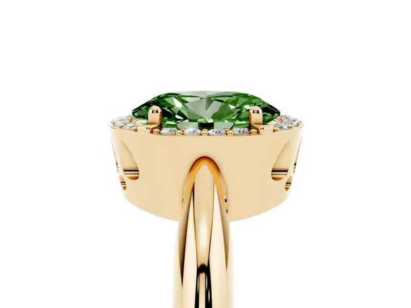 Oval Halo Engagement Ring Setting for a Fancy Green Lab-Grown Diamond | Plain Band | Yellow Gold