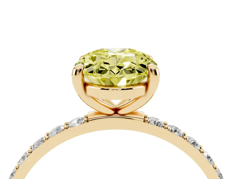 Oval Pave Solitaire Engagement Ring Setting for a Fancy Yellow Lab-Grown Diamond | Pave Shoulders | Yellow Gold