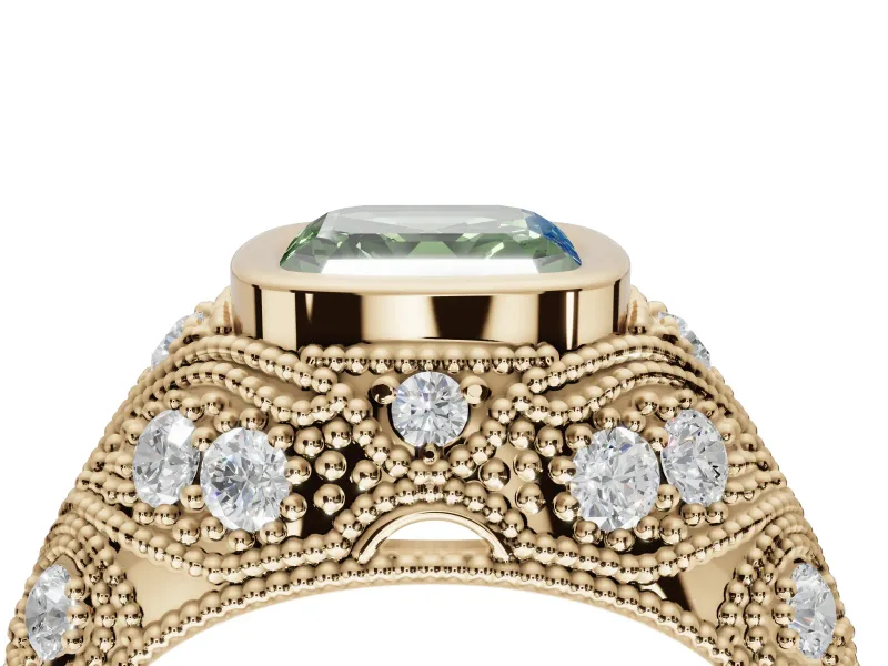 Asscher Cut Vintage Bezel Engagement Ring Setting for a Fancy Green Lab-Grown Diamond | Yellow Gold