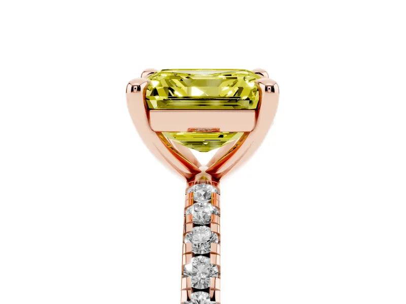 Asscher Cut Petite Pavé Solitaire Engagement Ring Setting for a Fancy Yellow Lab-Grown Diamond | Slim Band | Rose Gold