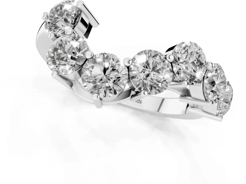 Round Diamond Curved Cluster Band Set in Platinum with Split Shank and Prong Setting