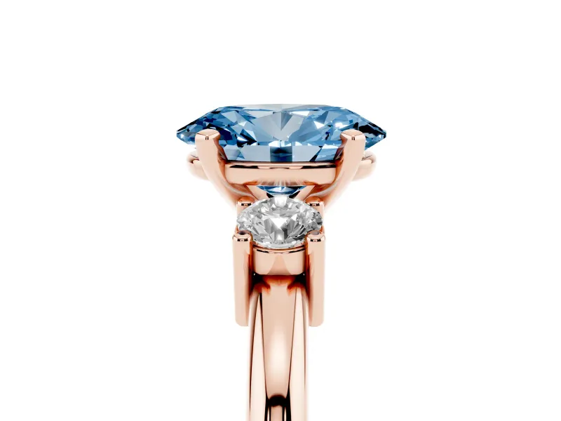 Oval Three Stone Engagement Ring Setting for a Fancy Blue Lab-Grown Diamond | Round Side Stones | Rose Gold
