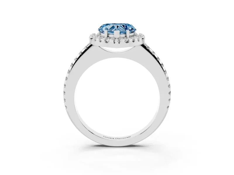 Heart-Shaped Pave Halo Engagement Ring Setting for a Fancy Blue Lab-Grown Diamond | Pave Band | Platinum