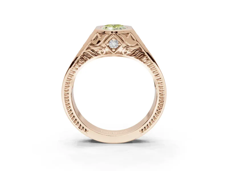 Marquise Vintage Bezel Engagement Ring Setting for a Fancy Yellow Lab-Grown Diamond | Engraved Band | Rose Gold