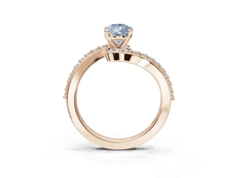Pear-Shaped Bypass Pavé Engagement Ring Setting for a Fancy Blue Lab-Grown Diamond | Rose Gold