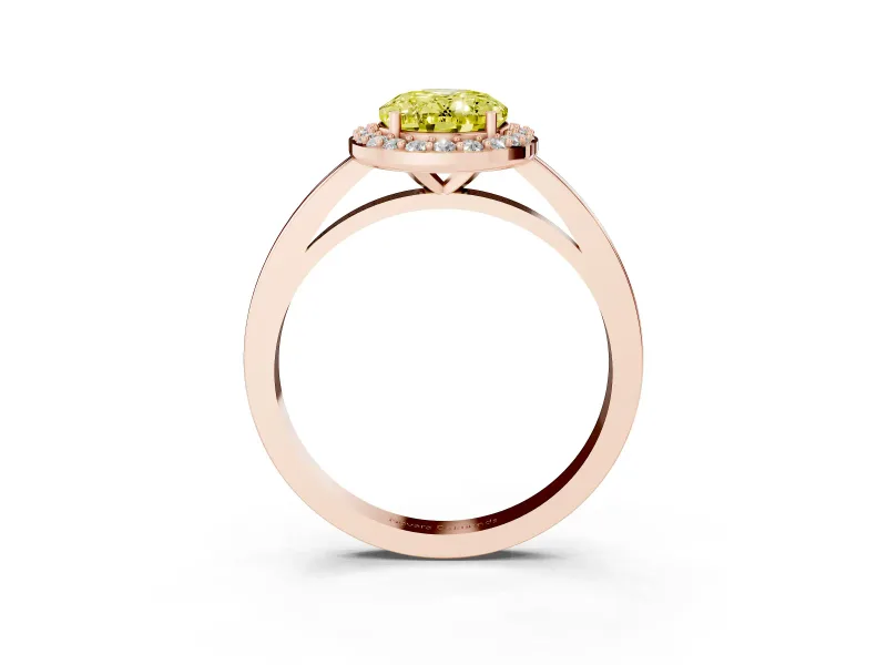 Oval Thin Halo Engagement Ring Setting for a Fancy Yellow Lab-Grown Diamond | Plain Band | Rose Gold