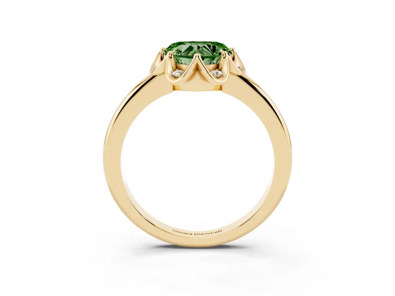 Heart-Shaped Petal Halo Engagement Ring Setting for a Fancy Green Lab-Grown Diamond | Yellow Gold