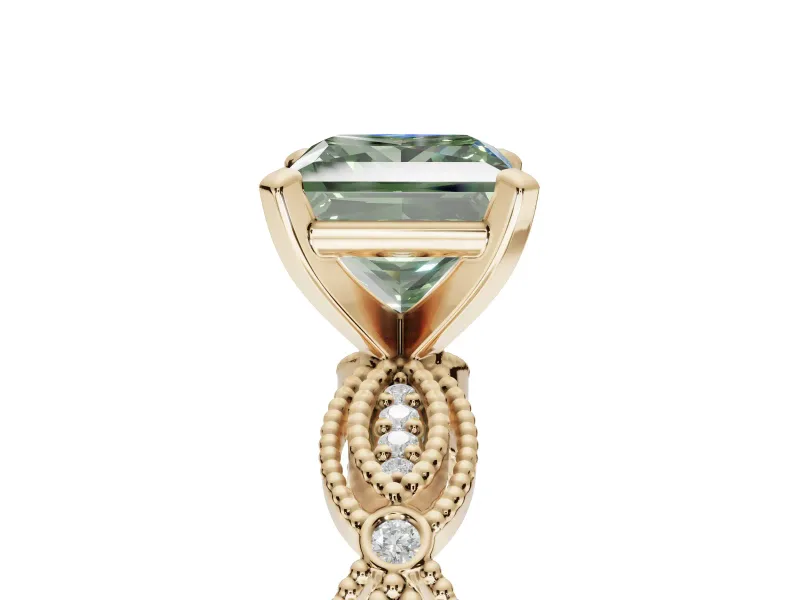 Princess Cut Vintage Engagement Ring Setting for a Fancy Green Lab-Grown Diamond | Graduated Stations | Yellow Gold