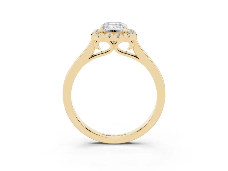 Emerald Cut Halo Engagement Ring Setting | Flat Tapered Band | Yellow Gold