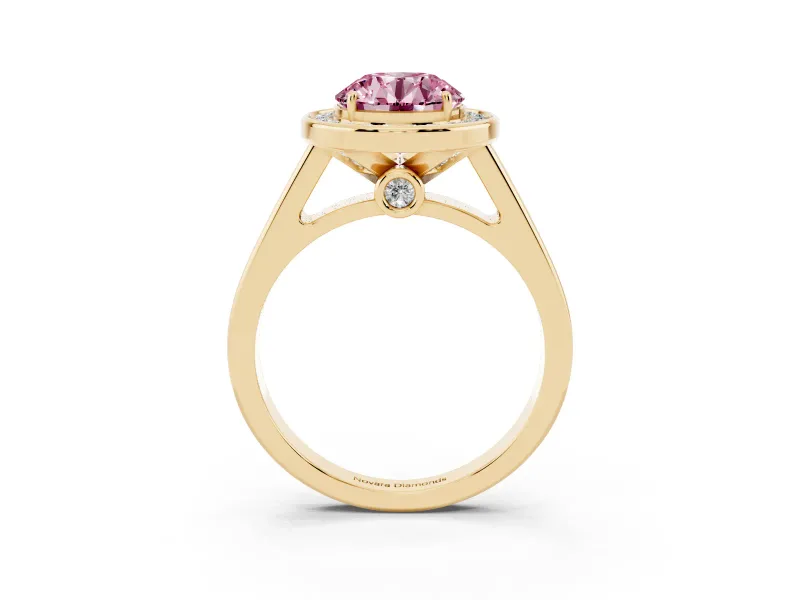 Round Rimmed Halo Engagement Ring Setting for a Fancy Pink Lab-Grown Diamond | Yellow Gold