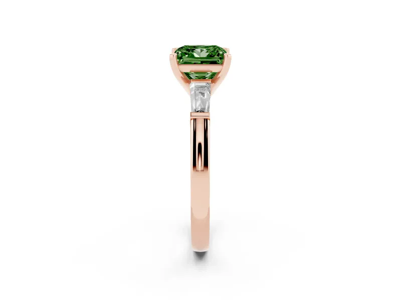 Princess Cut Baguette Engagement Ring Setting for a Fancy Green Lab-Grown Diamond | Rose Gold