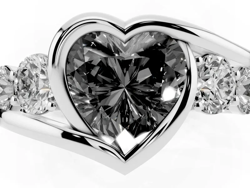 Heart-Shaped Bezel Bypass Engagement Ring Setting for a Black Center | Sterling Silver