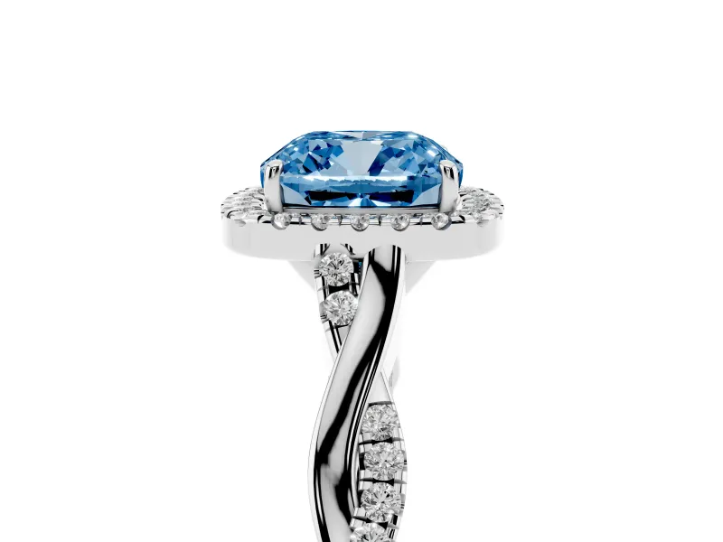 Cushion Cut Twist Halo Engagement Ring Setting for a Fancy Blue Lab-Grown Diamond | Platinum