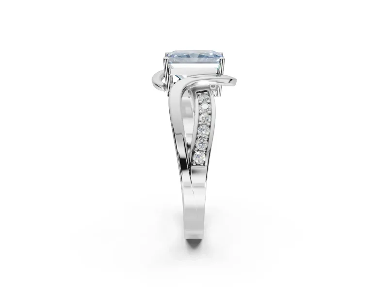 Radiant Cut Bypass Solitaire Engagement Ring Setting for a Fancy Blue Lab-Grown Diamond | Pavé Strands | Sterling Silver