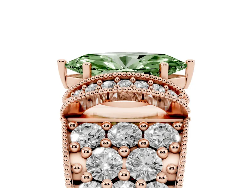 Marquise Vintage Pave Engagement Ring Setting for a Fancy Green Lab-Grown Diamond | Milgrain Edges | Rose Gold