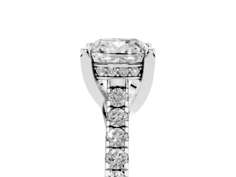 Cushion Cut Hidden Halo Pave Engagement Ring Setting | Claw Prongs | White Gold