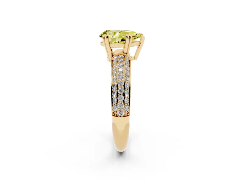 Pear-Shaped Three Row Pave Engagement Ring Setting for a Fancy Yellow Lab-Grown Diamond | Double Claws | Yellow Gold