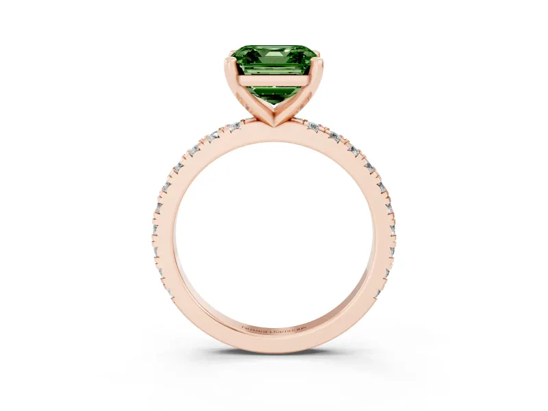 Asscher Cut Pavé Engagement Ring Setting for a Fancy Green Lab-Grown Diamond | Rose Gold