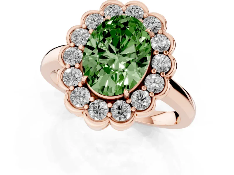 Oval Scalloped Cluster Halo Engagement Ring Setting for a Fancy Green Lab-Grown Diamond | Plain Band | Rose Gold