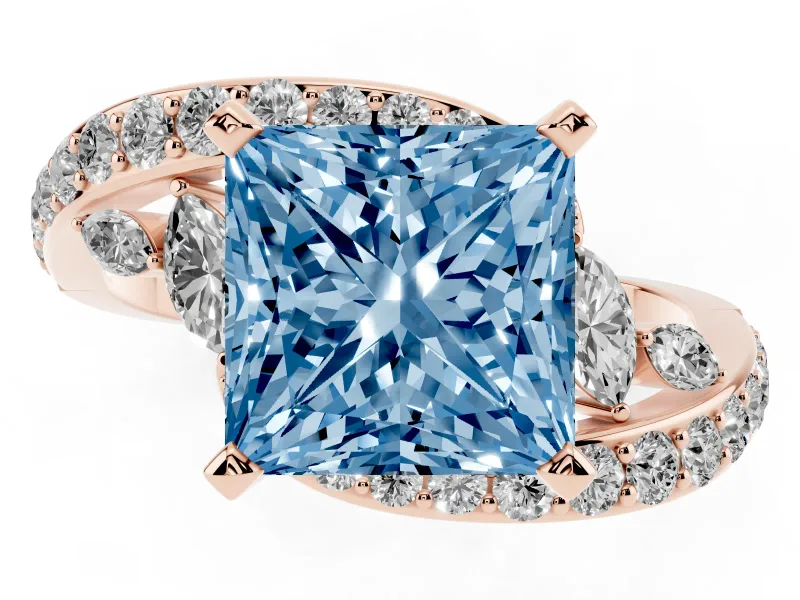 Princess Cut Bypass Engagement Ring Setting for a Fancy Blue Lab-Grown Diamond | Rose Gold