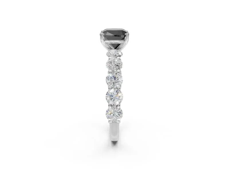 Cushion Cut Side Stone Engagement Ring Setting for a Black Center | White Gold
