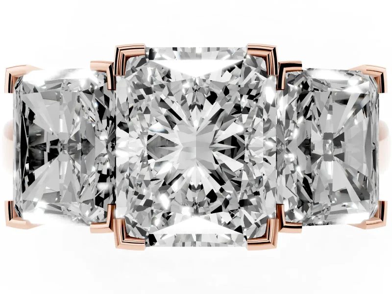 Radiant Cut Three Stone Engagement Ring Setting | Large Side Stones | Rose Gold
