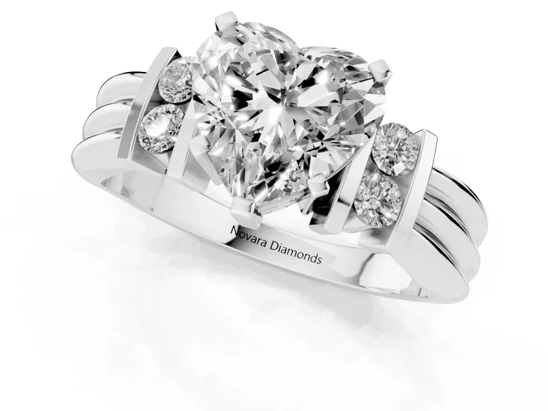 Heart-Shaped Bar-Set Accent Engagement Ring Setting | Grooved Band | Platinum