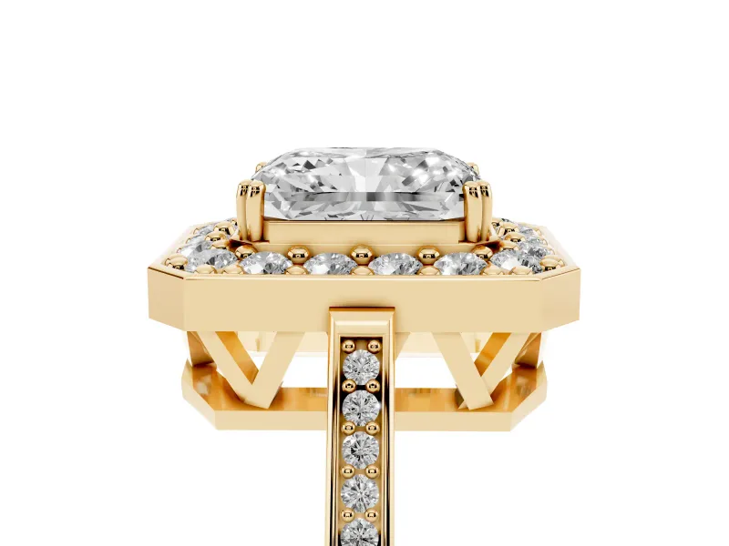 Radiant Cut Halo Engagement Ring Setting | Polished Halo Rim | Yellow Gold