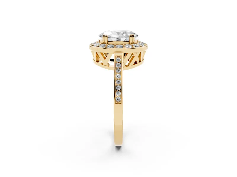 Oval Halo Engagement Ring Setting | Polished Halo Rim | Yellow Gold