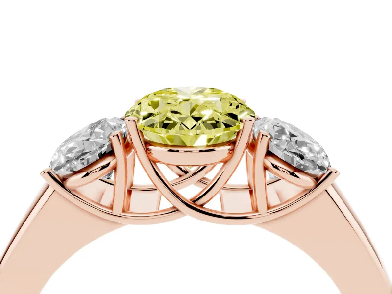 Oval 3 Stone Engagement Ring Setting for a Fancy Yellow Lab-Grown Diamond | Rose Gold