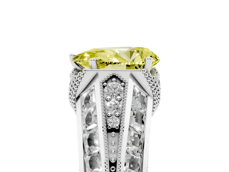 Pear-Shaped Vintage Milgrain Engagement Ring Setting for a Fancy Yellow Lab-Grown Diamond | Hidden Halo | Platinum