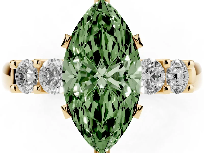 Marquise Five Stone Engagement Ring Setting for a Fancy Green Lab-Grown Diamond | Yellow Gold