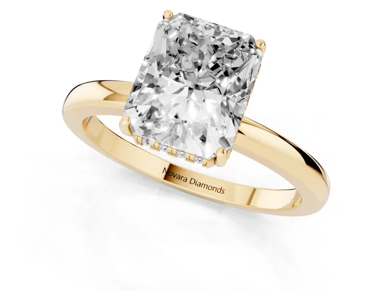 Radiant Cut Hidden Halo Solitaire Engagement Ring Setting | Thin Wire Band | Yellow Gold