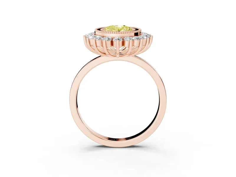 Oval Bezel Halo Engagement Ring Setting for a Fancy Yellow Lab-Grown Diamond | Rose Gold
