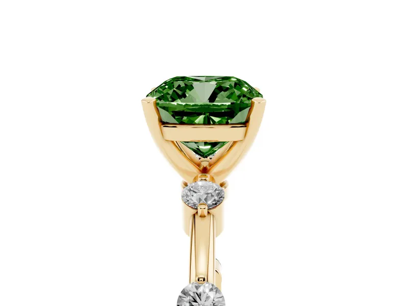 Cushion Cut Bar Set Engagement Ring Setting for a Fancy Green Lab-Grown Diamond | Yellow Gold