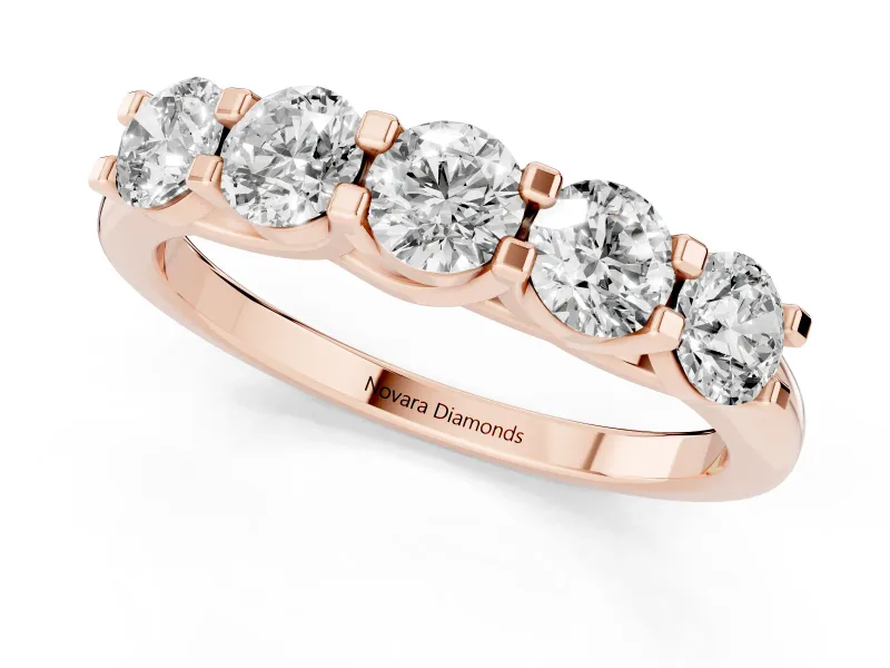Round Lab-Grown Diamond Five-Stone Wedding Band | Square-Top Prongs | Rose Gold