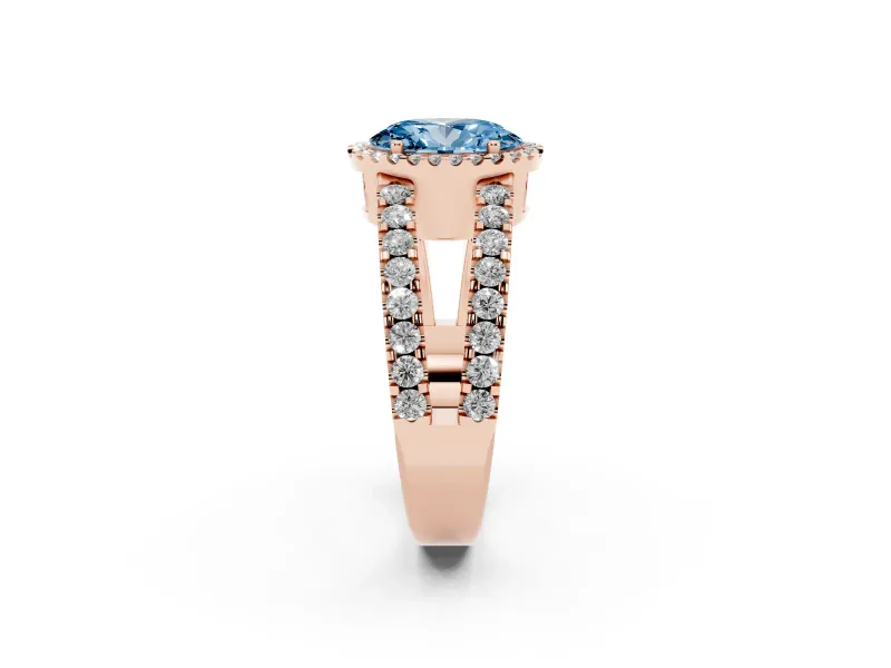 Oval Halo Split Shank Engagement Ring Setting for a Fancy Blue Lab-Grown Diamond | Rose Gold