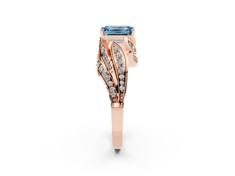 Emerald Cut Bypass Hidden Halo Engagement Ring Setting for a Fancy Blue Lab-Grown Diamond | Graduated Pavé | Rose Gold