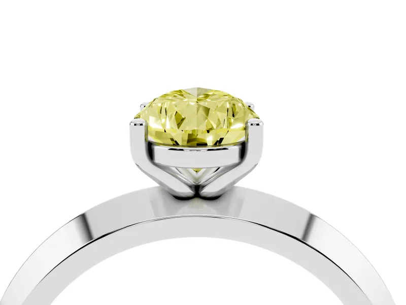 Fancy Yellow Pear Cut Diamond Solitaire Engagement Ring Set in Platinum with Flat Band and Prong Setting