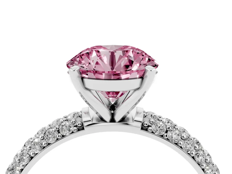 Round Domed Pavé Engagement Ring Setting for a Fancy Pink Lab-Grown Diamond | Platinum