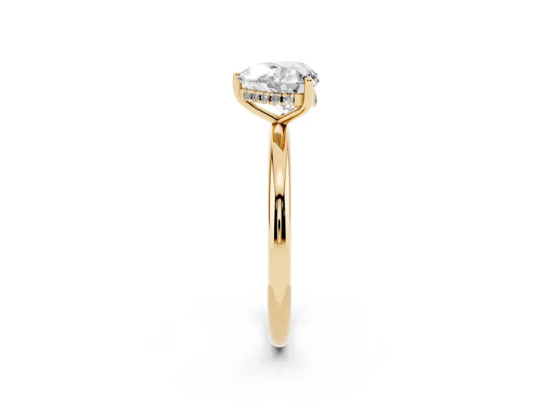 Heart-Shaped Micro-Prong Hidden Halo Engagement Ring Setting | Plain Band | Yellow Gold