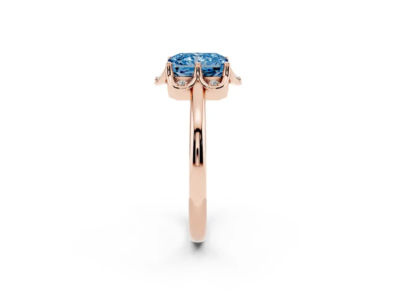 Radiant Cut Petal Halo Engagement Ring Setting for a Fancy Blue Lab-Grown Diamond | Rose Gold
