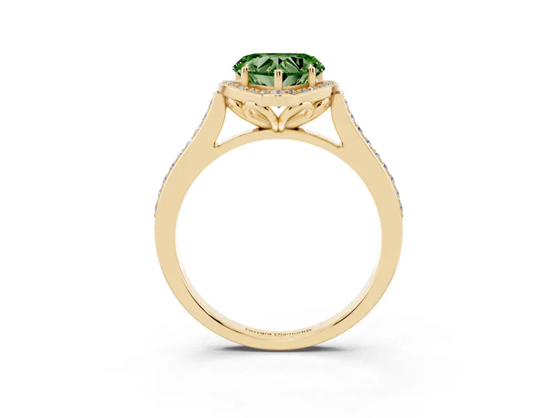 Heart-Shaped Petal Tip Halo Engagement Ring Setting for a Fancy Green Lab-Grown Diamond | Pavé Band | Yellow Gold