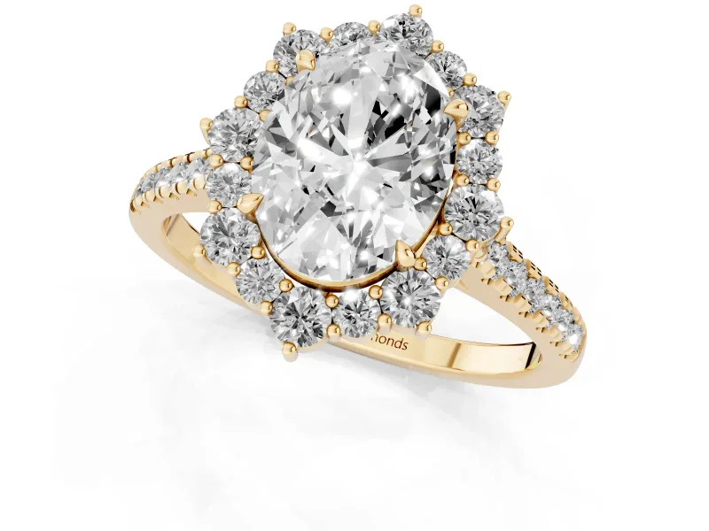 Oval Scalloped Halo Engagement Ring Setting | Single Row Pave | Yellow Gold