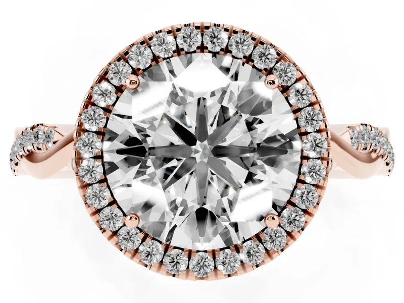 Round Halo Engagement Ring Setting | Pavé Twist Band | Rose Gold